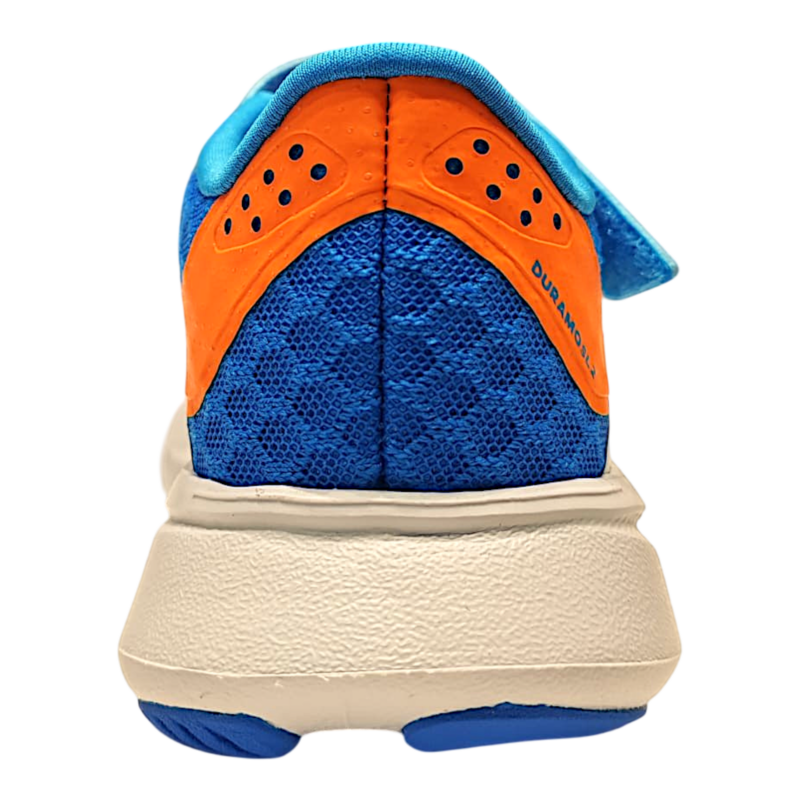 Scarpa da ginnastica retata blu per bambino con dettagli argento e arancioni, strappo e lacci elastici – Adidas 4 Scarpa da ginnastica blu per bambino con dettagli argento e arancioni, strappo e lacci elastici – Adidas