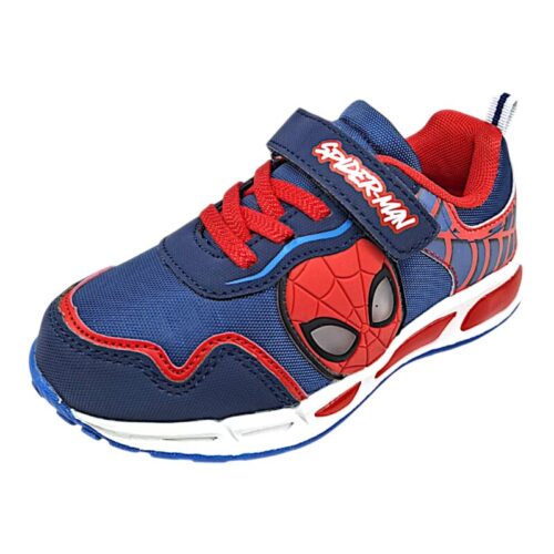 Scarpa da ginnastica blu-rossa per bambino con Spider-Man, strappo, lacci elastici e luci – Alek Moda Silver