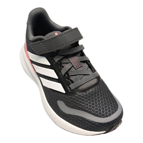 Scarpa da ginnastica nera retata con dettagli argento e fucsia per bambina con strappo e lacci elastici – Adidas 11 Scarpa da ginnastica nera con dettagli argento e fucsia per bambina con strappo e lacci elastici – Adidas