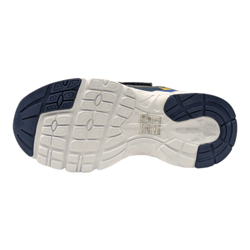Scarpa da ginnastica blu-azzurra-gialla per bambino con strappo e lacci elastici – Giardino d'Oro 5 Scarpa da ginnastica per bambino blu, azzurra e gialla con strappo e lacci elastici – Giardino d'Oro
