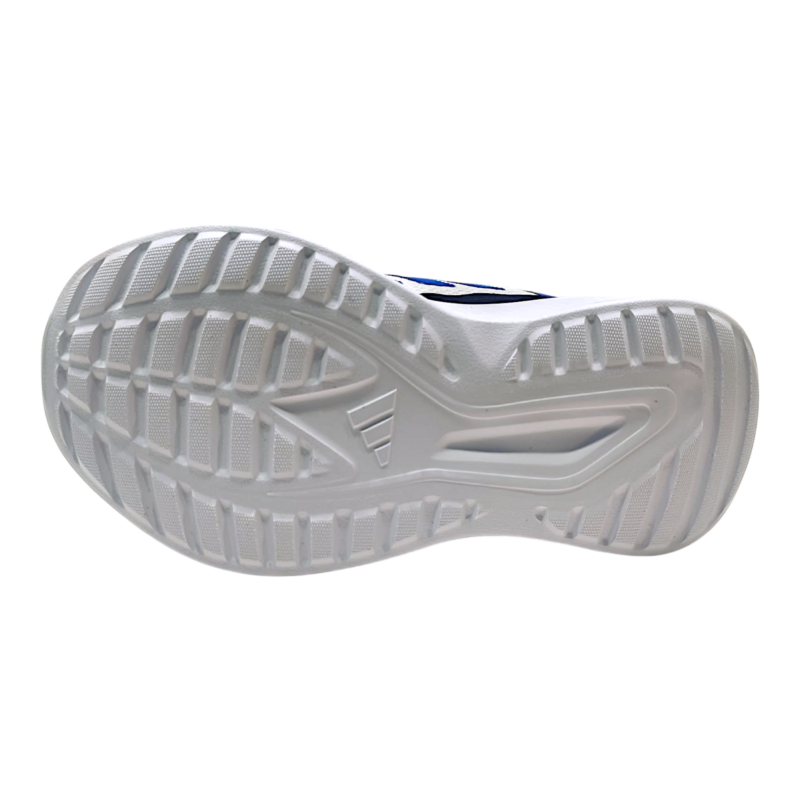 Scarpa da ginnastica retata bianca-blu-nera per bambino con strappo e lacci elastici – Adidas 5 Scarpa da ginnastica retata bianca-blu-nera per bambino con strappo e lacci elastici – Adidas