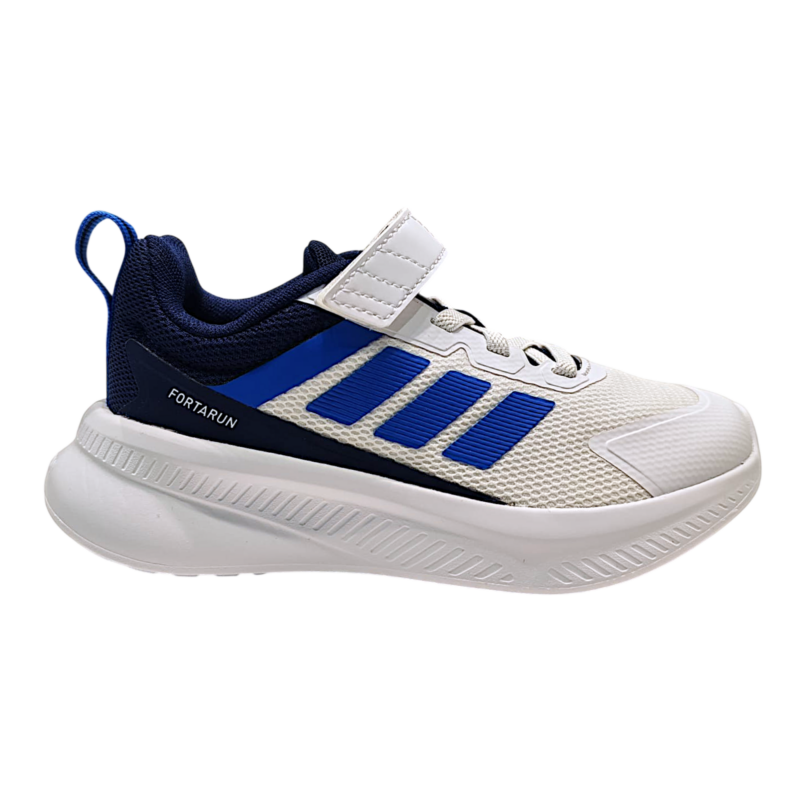 Scarpa da ginnastica retata bianca-blu-nera per bambino con strappo e lacci elastici – Adidas 2 Scarpa da ginnastica retata bianca-blu-nera per bambino con strappo e lacci elastici – Adidas