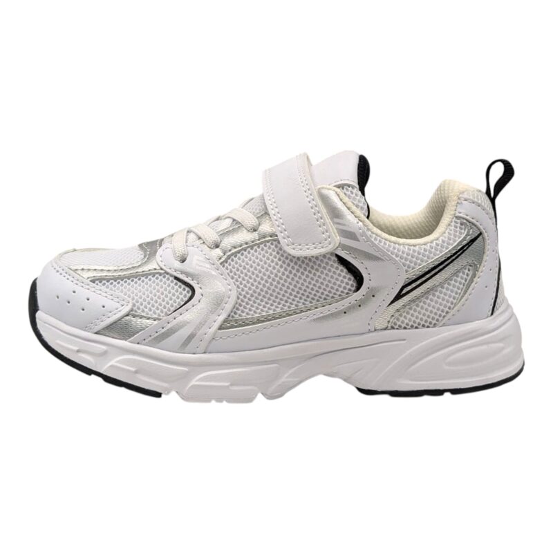 Scarpa da ginnastica unisex bianco-silver-nero con strappo e lacci elastici – Giardino d'Oro 3 Scarpa da ginnastica unisex bianco-silver-nero con strappo e lacci elastici – Giardino d'Oro