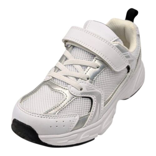 Scarpa da ginnastica unisex bianco-silver-nero con strappo e lacci elastici – Giardino d'Oro