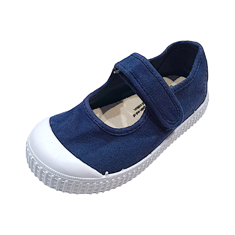 Scarpa di cotone ballerina blu marino con chiusura a strappo - Victoria