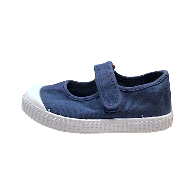 Scarpa di cotone ballerina blu marino con chiusura a strappo - Victoria