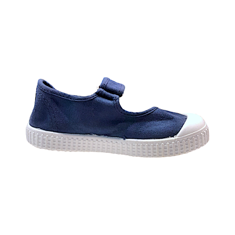 Scarpa di cotone ballerina blu marino con chiusura a strappo - Victoria