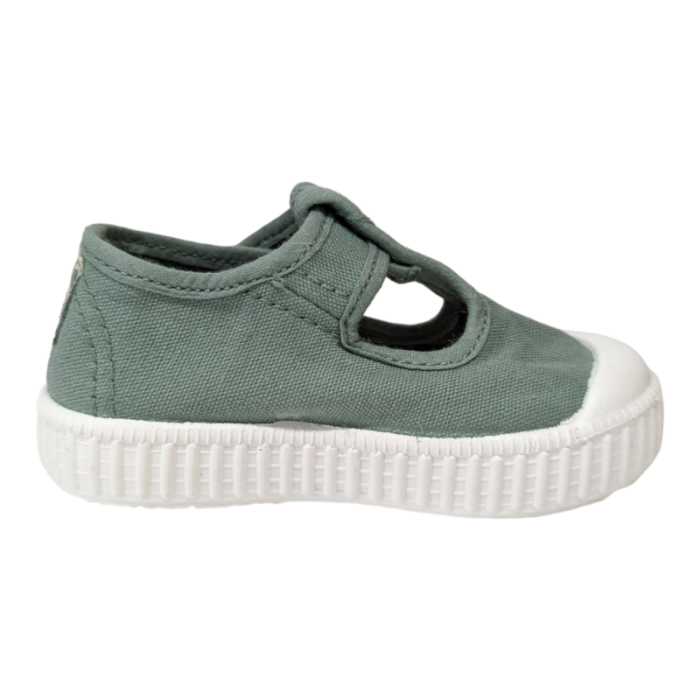 Scarpa di cotone sneakers unisex primi passi verde jade con occhietti e chiusura a strappo - Victoria