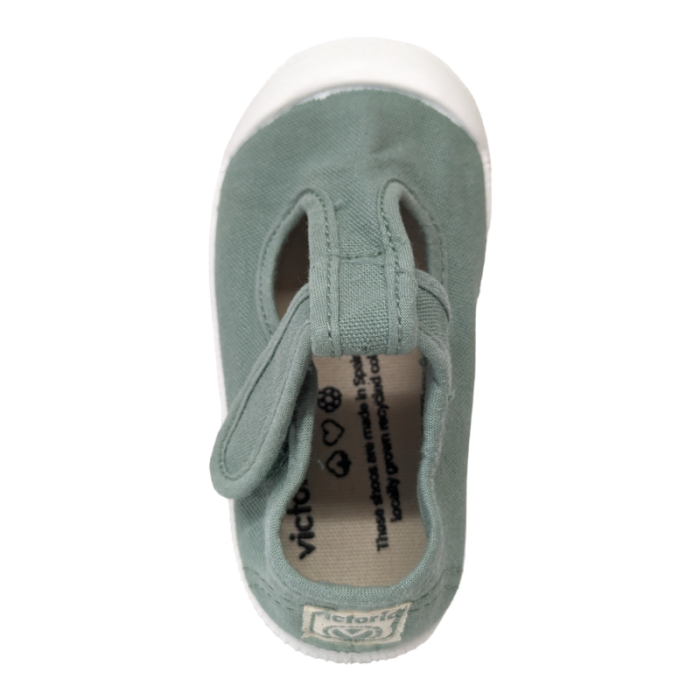 Scarpa di cotone sneakers unisex primi passi verde jade con occhietti e chiusura a strappo - Victoria