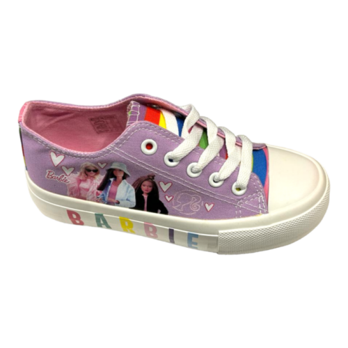 Scarpa ginnica Barbie in tessuto violet per bambina con lacci elastici – Easy Shoes