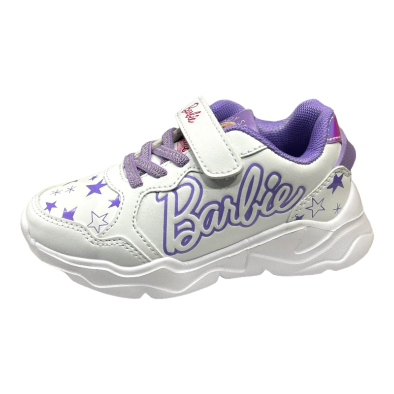 Scarpa ginnica Barbie per bambina bianca-glitter white-violet con strappo e lacci elastici – Easy Shoes 3 Scarpa ginnica Barbie per bambina bianca-glitter white-violet con strappo e lacci elastici – Easy Shoes