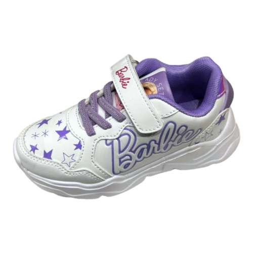 Scarpa ginnica Barbie per bambina bianca-glitter white-violet con strappo e lacci elastici – Easy Shoes