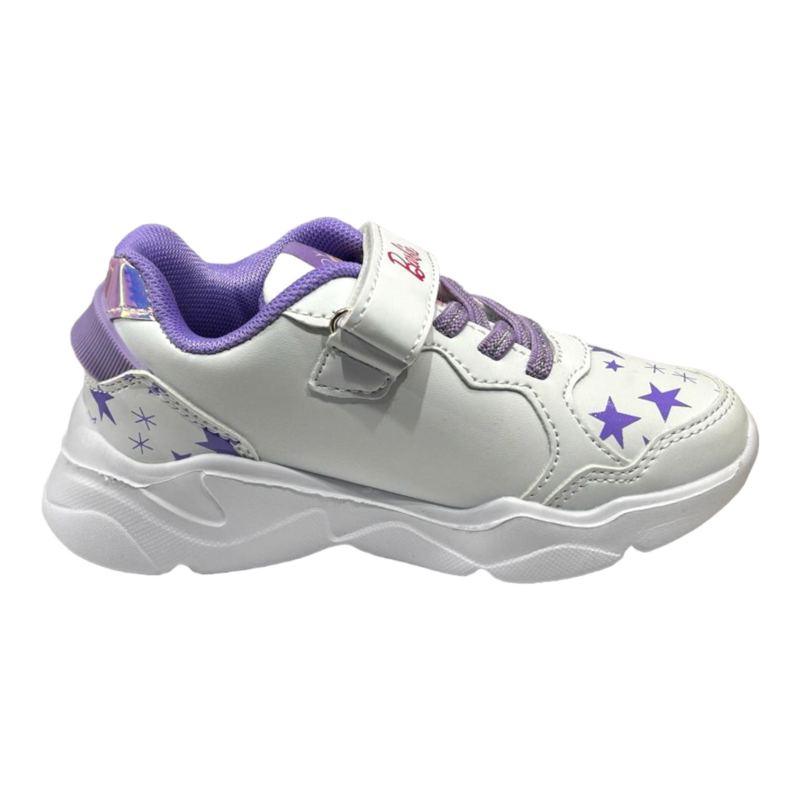 Scarpa ginnica Barbie per bambina bianca-glitter white-violet con strappo e lacci elastici – Easy Shoes 2 Scarpa ginnica Barbie per bambina bianca-glitter white-violet con strappo e lacci elastici – Easy Shoes