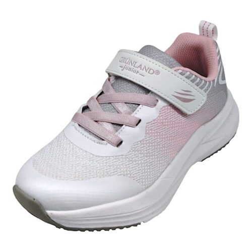 Scarpa ginnica bambina con strappo e lacci bianchi e rosa - Grunland