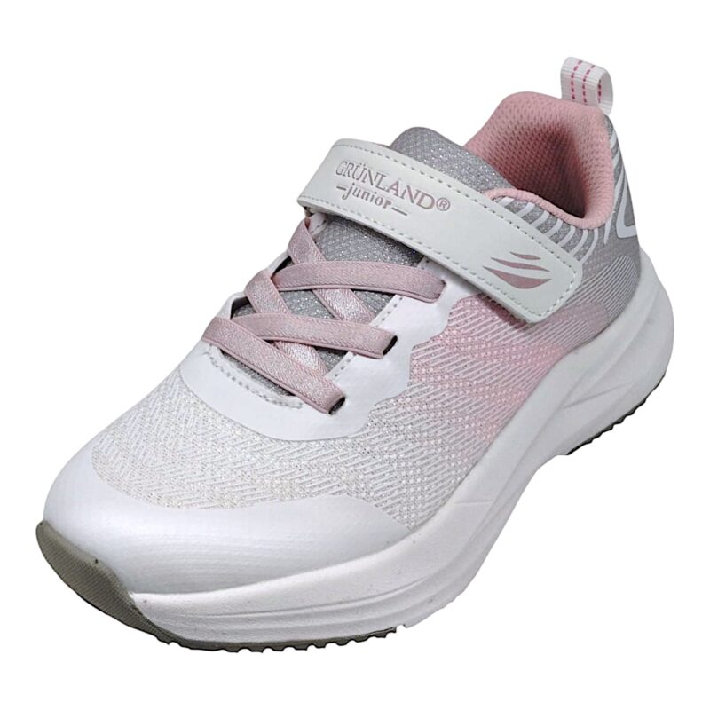 Scarpa ginnica bambina con strappo e lacci bianchi e rosa - Grunland