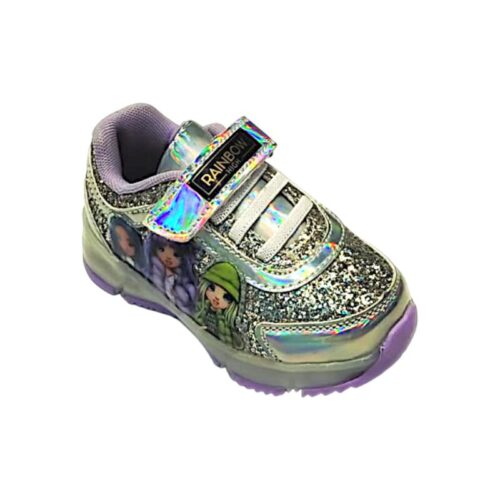 Scarpa ginnica sneakers argento per bambina Rainbow High Running Gel con luci, strappo e lacci elastici – Easy Shoes