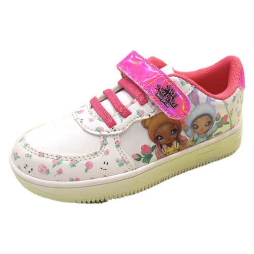 Scarpa ginnica sneakers per bambina Nanana Surprise Force bianca-fucsia con strappo e lacci elastici – Easy Shoes