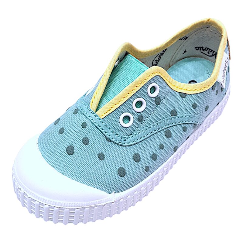 Scarpa ginnica unisex di cotone verde e pois verde bosco con elastico, senza lacci - Victoria