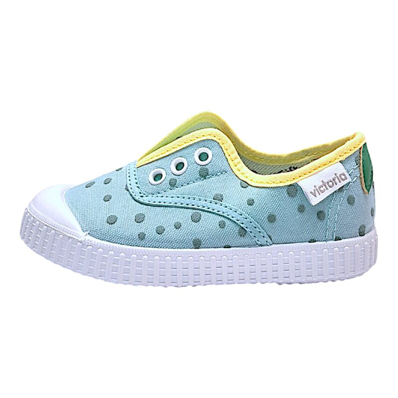 Scarpa ginnica unisex di cotone verde e pois verde bosco con elastico, senza lacci - Victoria