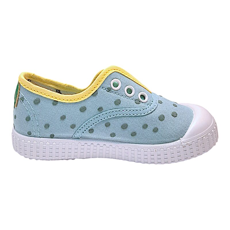 Scarpa ginnica unisex di cotone verde e pois verde bosco con elastico, senza lacci - Victoria