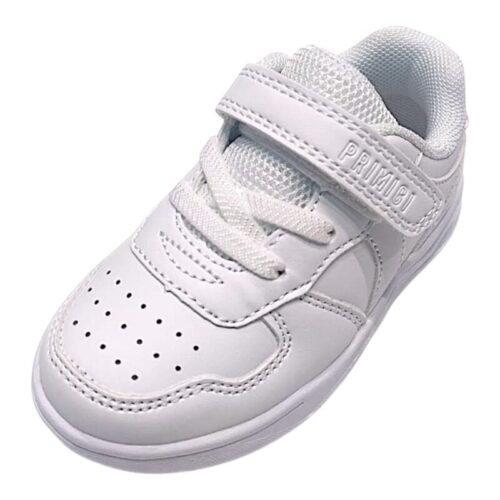 Scarpa ginnica unisex total white tipo Nike con lacci elastici e strappo - Primigi