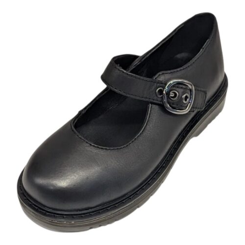 Scarpa nera ballerina per bambina Mary Jane in pelle con cinturino e fibbia regolabile – Grünland