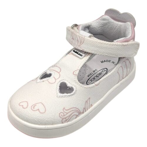 Scarpa per bambina con occhietti in tessuto biancorosa e disegno cavallo - Balducci