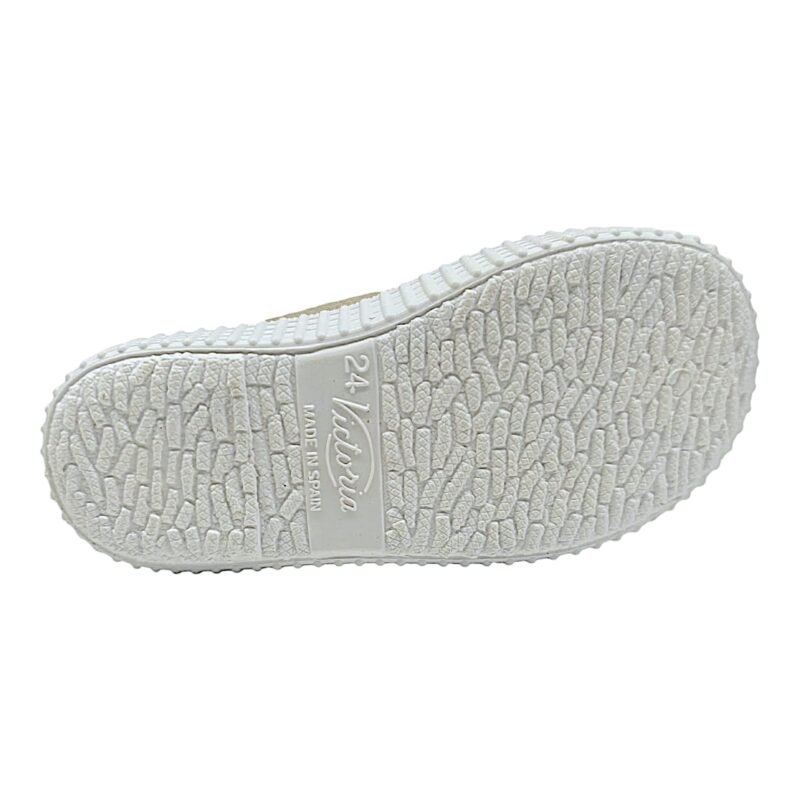 Scarpa con occhietti per bambina e bambino beige hielo in cotone con apertura a strappo – Victoria 5 Scarpa per bambina e bambino primi passi beige hielo in cotone con strappo – Victoria