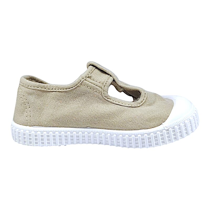 Scarpa con occhietti per bambina e bambino beige hielo in cotone con apertura a strappo – Victoria 2 Scarpa per bambina e bambino primi passi beige hielo in cotone con strappo – Victoria