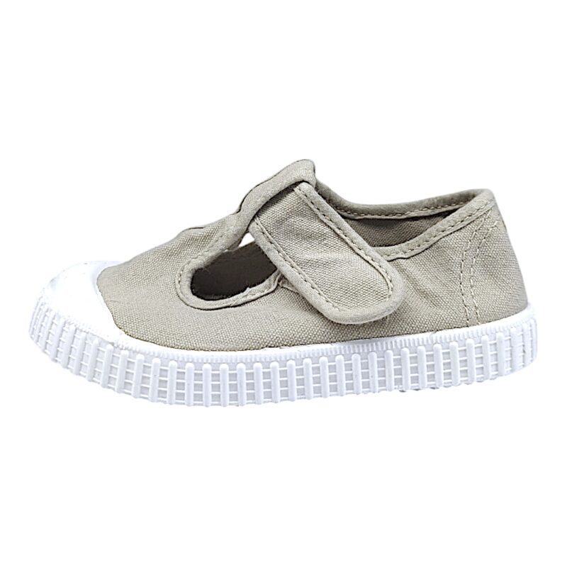 Scarpa con occhietti per bambina e bambino beige hielo in cotone con apertura a strappo – Victoria 3 Scarpa per bambina e bambino primi passi beige hielo in cotone con strappo – Victoria