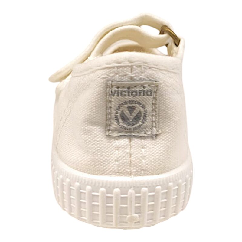 Scarpa ballerina per bambina in cotone bianco con chiusura a strappo – Victoria 4 Scarpa per bambina in cotone bianco modello ballerina bianca con chiusura a strappo – Victoria