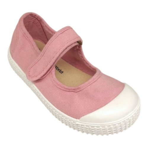 Scarpa per bambina in cotone rosa petalo modello ballerina con chiusura a strappo – Victoria