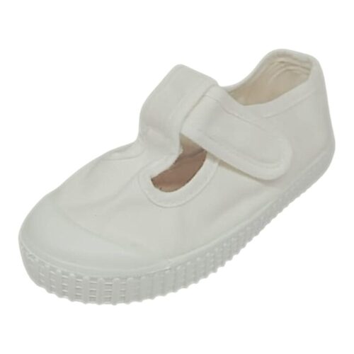 Scarpa per bambino e bambina primi passi in cotone bianco con occhietti e apertura a strappo – Victoria