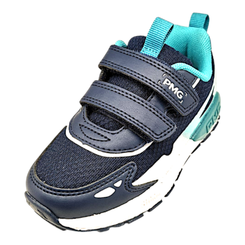 Scarpa sportiva blu, celeste e bianca per bambino con due strappi – Primigi
