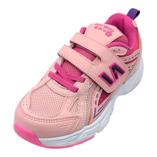 Scarpa sportiva per bambina rosa, fucsia e lilla con strappo e lacci elastici – Giardino d'Oro