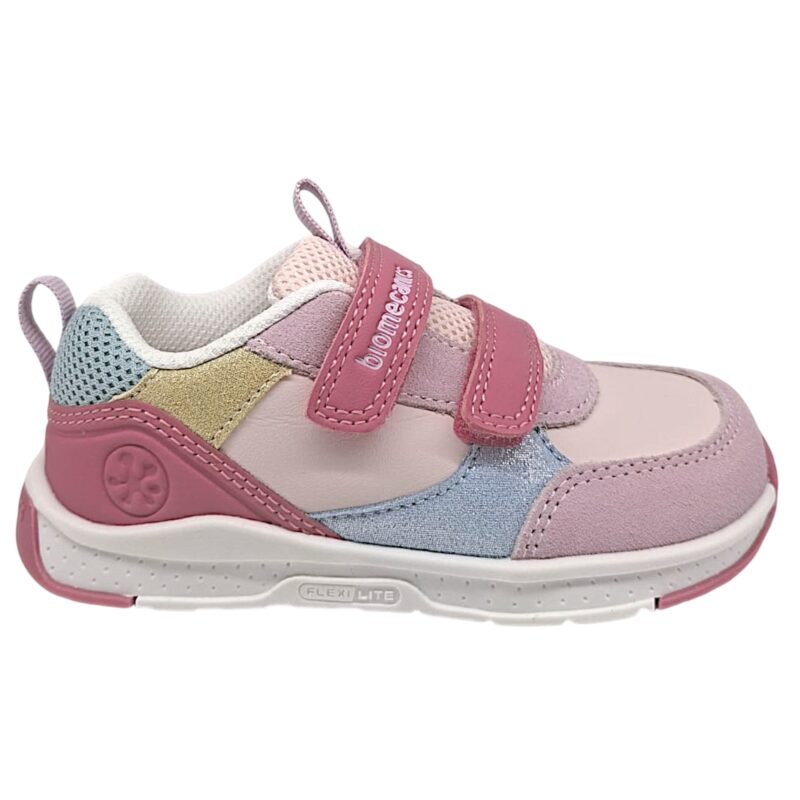Scarpe sportive a pianta larga rosa-fucsia-celeste per bambina con due strappi - Biomecanics 2 Scarpe sportive a pianta larga rosa-fucsia-celeste per bambina con due strappi - Biomecanics