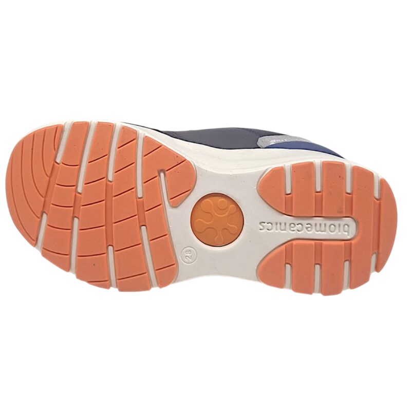 Scarpe sportive blu per bambino con B arancione, strappo e lacci elastici - Biomecanics 5 Scarpe sportive blu per bambino con B arancione, strappo e lacci elastici - Biomecanics