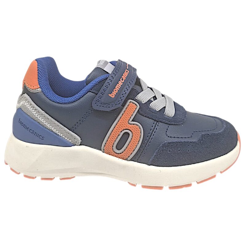 Scarpe sportive blu per bambino con B arancione, strappo e lacci elastici - Biomecanics 2 Scarpe sportive blu per bambino con B arancione, strappo e lacci elastici - Biomecanics