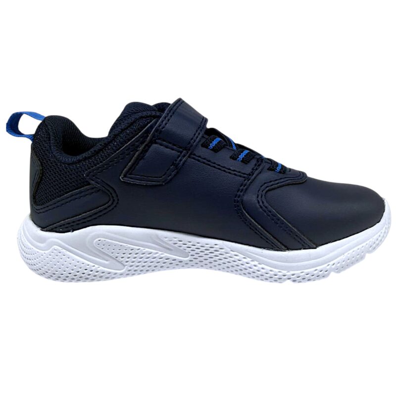 Scarpe sportive blu retate per bambino-ragazzo con inserti argento, strappo e lacci elastici - Geox 2 Scarpe sportive blu retate per bambino con inserti argento, strappo e lacci elastici - Geox
