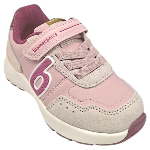 Scarpe sportive rosa per bambina con strappo, lacci elastici e B laterale fucsia - Biomecanics