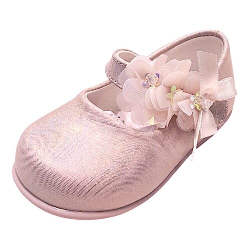 Scarpetta baby da cerimonia bambina rosa cangiante effetto tessuto con fascia floreale – Giardino d'Oro