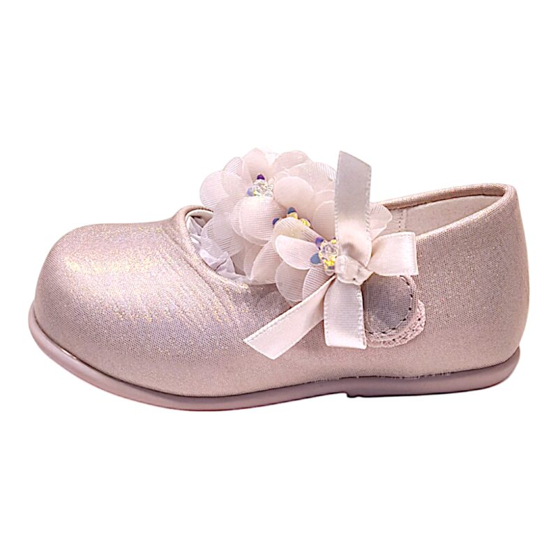 Scarpetta baby rosa cangiante da cerimonia per bambina effetto tessuto con fascia floreale – Giardino d'Oro 3 Scarpetta baby da cerimonia bambina rosa cangiante effetto tessuto con fascia floreale – Giardino d'Oro