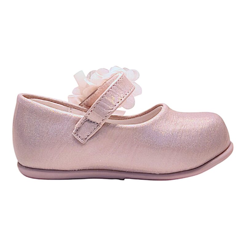 Scarpetta baby rosa cangiante da cerimonia per bambina effetto tessuto con fascia floreale – Giardino d'Oro 2 Scarpetta baby da cerimonia bambina rosa cangiante effetto tessuto con fascia floreale – Giardino d'Oro