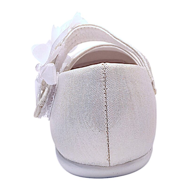 Scarpetta baby bianco cangiante da cerimonia per bambina effetto tessuto con fascia floreale – Giardino d'Oro 4 Scarpetta baby da cerimonia per bambina bianco cangiante effetto tessuto con fascia floreale – Giardino d'Oro