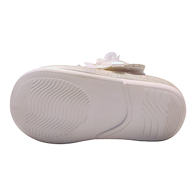 Scarpetta baby bianco cangiante da cerimonia per bambina effetto tessuto con fascia floreale – Giardino d'Oro 5 Scarpetta baby da cerimonia per bambina bianco cangiante effetto tessuto con fascia floreale – Giardino d'Oro