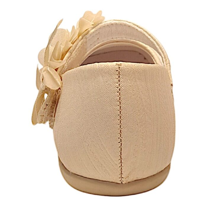 Scarpetta bambina in tessuto da cerimonia platino glitter con fascia e fiori – Giardino d'oro