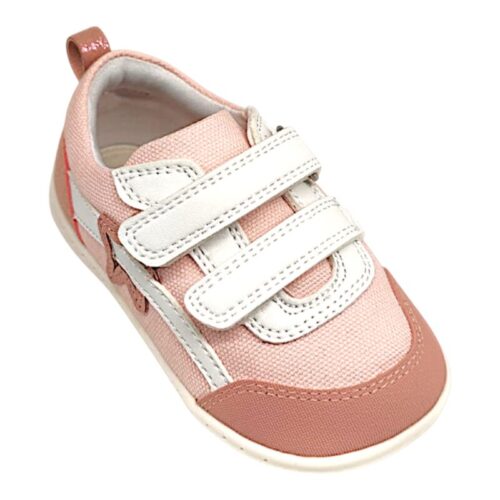 Scarpetta barefoot bambina in tessuto rosa-rosa baby-bianco, stella rossa e doppio strappo - GARVALIN