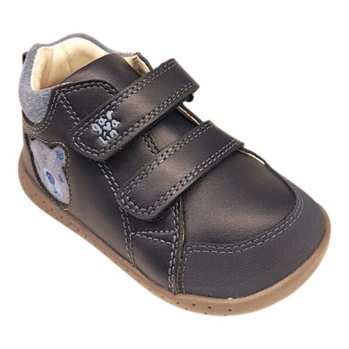Scarpetta barefoot primi passi bimbo blu oceano con orsetto e doppio strappo – GARVALÍN