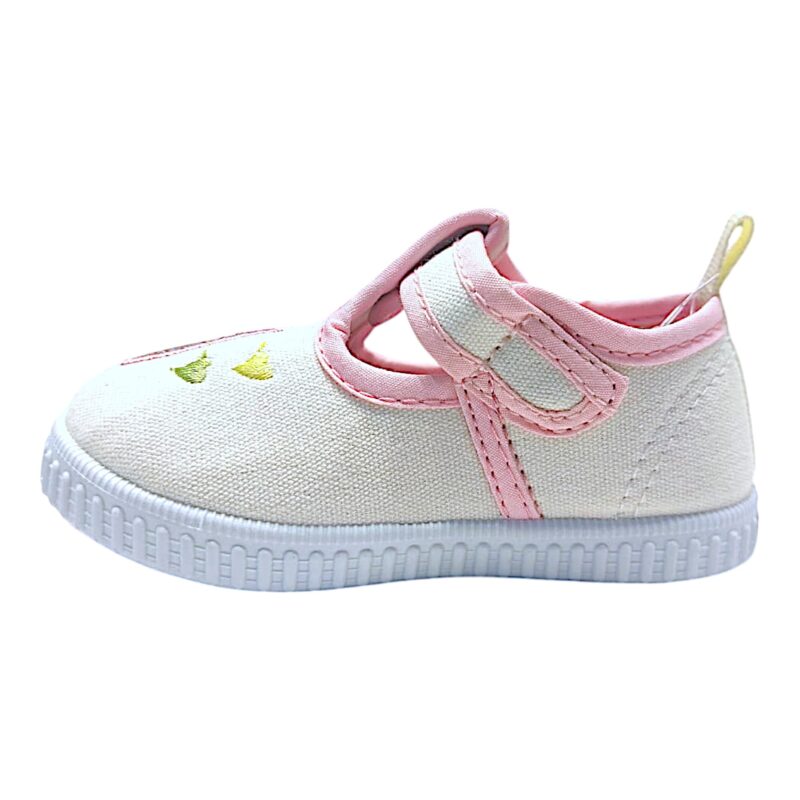 Scarpetta casa per bambina primi passi in tessuto bianco latte-rosa con gattino glitter e strappo – Giardino d'Oro 3 Scarpetta casa per bambina primi passi in tessuto bianco latte-rosa con gattino glitter e strappo – Giardino d'Oro