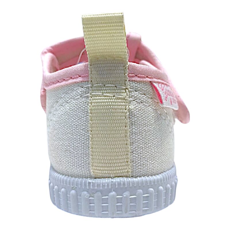 Scarpetta casa per bambina primi passi in tessuto bianco latte-rosa con gattino glitter e strappo – Giardino d'Oro 4 Scarpetta casa per bambina primi passi in tessuto bianco latte-rosa con gattino glitter e strappo – Giardino d'Oro
